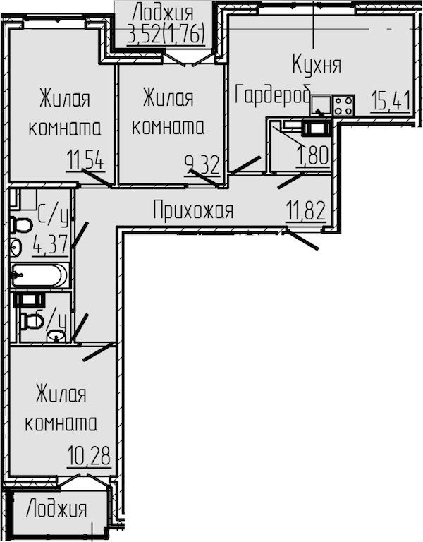 2-комнатная квартира 69.51 м², 7/8 эт., ЖК «SERTOLOVO PARK»